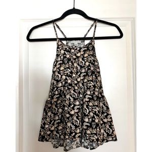 American Eagle Black Floral Tank Top
